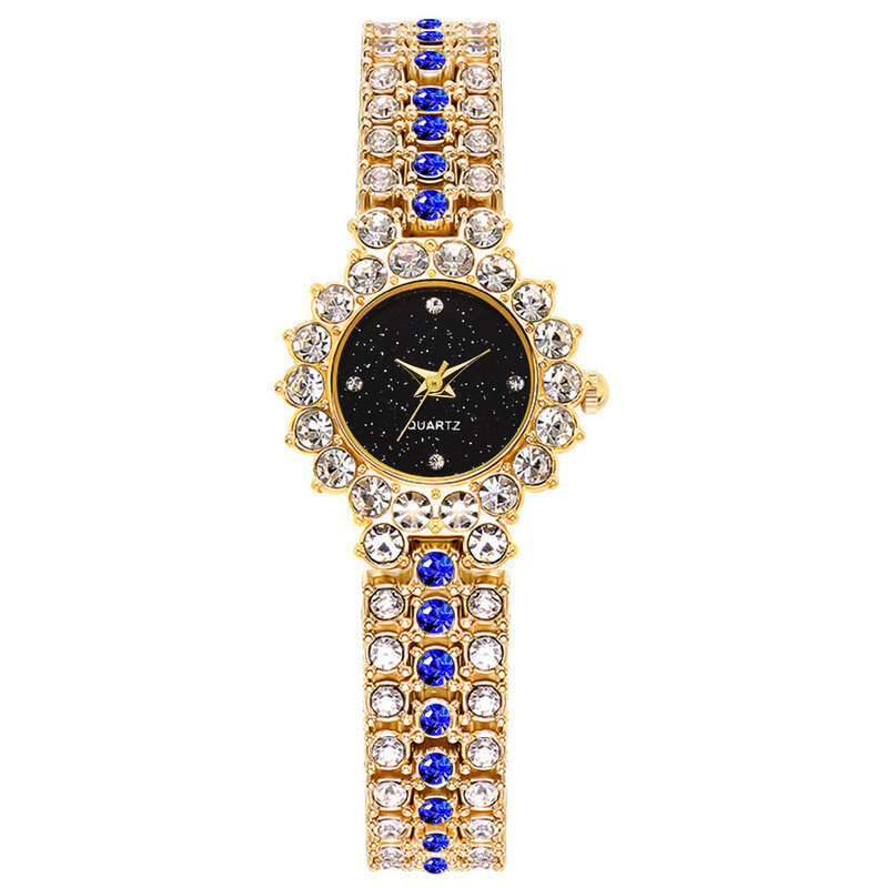 Jam tangan kuarsa wanita, arloji langit berbintang kecil penuh berlian dengan dial gaya Korea