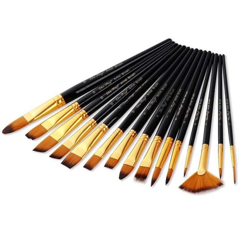 Knysna 15 Pcs Professional Oil Paint Brush with Canvas Bag Watercolor Painting Brush Art Supplies Craft Long Wooden Handle