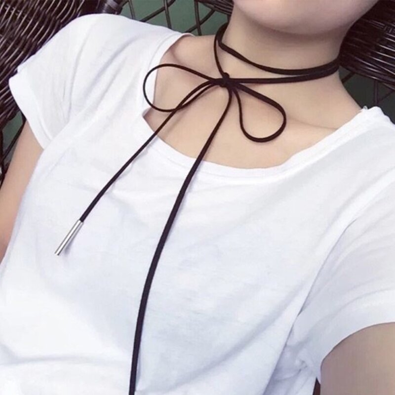 E15E Summer Boho Necklace Long Rope Choker Necklace Strap Rope Choker Chain for Women Girls Party Jewelry Ornament