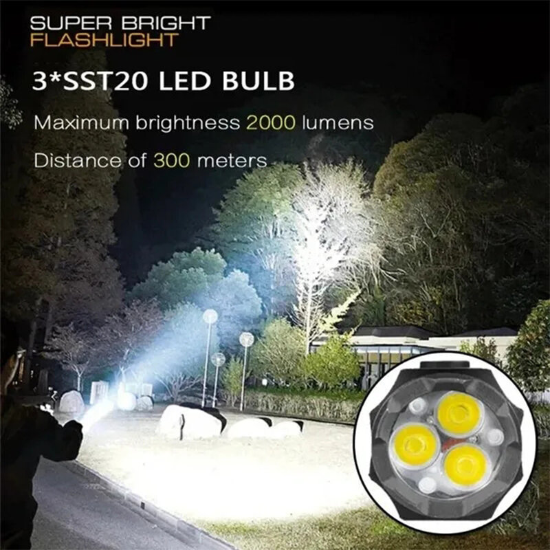 防水LED懐中電灯,ハイキングとキャンプ用,超高輝度懐中電灯,充電式USB,高品質,18350
