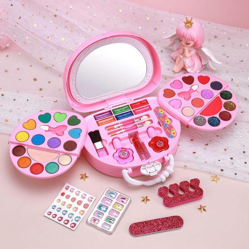 Kids Makeup Kit For Girl Princess Makeup Cosmetics Playing Box Washable Pretend Play   Safe Complete And Portable Makeup Kit
