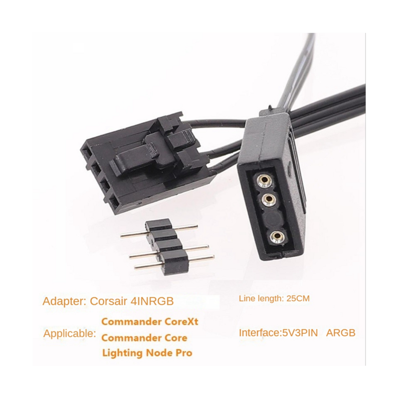 Conector adaptador para corsair 4pin rgb para padrão argb 3 pinos 5v, cabo rgb 25cm