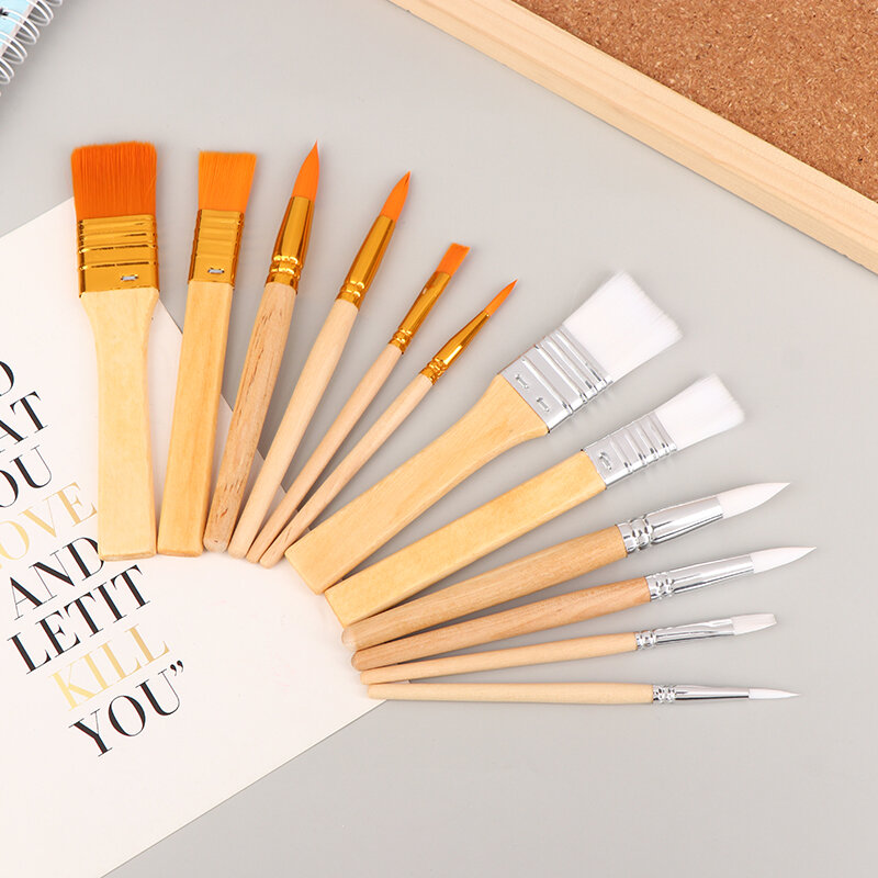 Pinceaux d'interconnexion portables avec manche en bois, ensemble de stylos pinceaux pour apprentissage, outils de peinture acrylique à l'huile bricolage, 6 pièces
