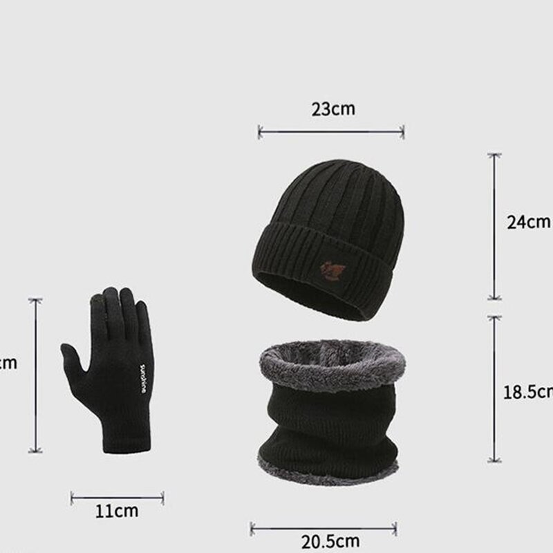 Set sarung tangan syal topi bulu domba tebal pria, set sarung tangan syal topi bundar lembut hangat luar ruangan musim dingin
