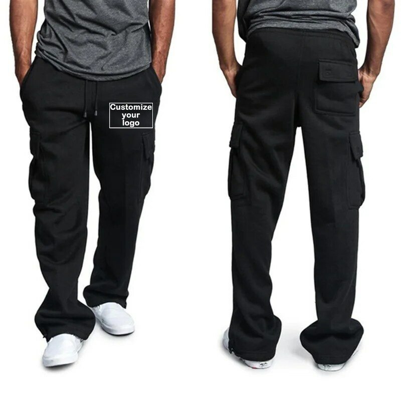 Multi bolso dos homens calças de jogging longas, lazer Sportswear, personalizar o seu logotipo, esportes soltos