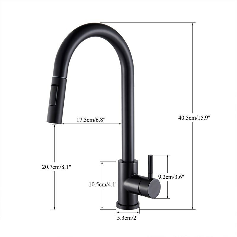 Black Kitchen Faucet Flexible Pull Out 2 Modes Nozzle Hot Cold Water Mixer Tap Deck Mounted Sprayer and Stream SUS 304 Faucets