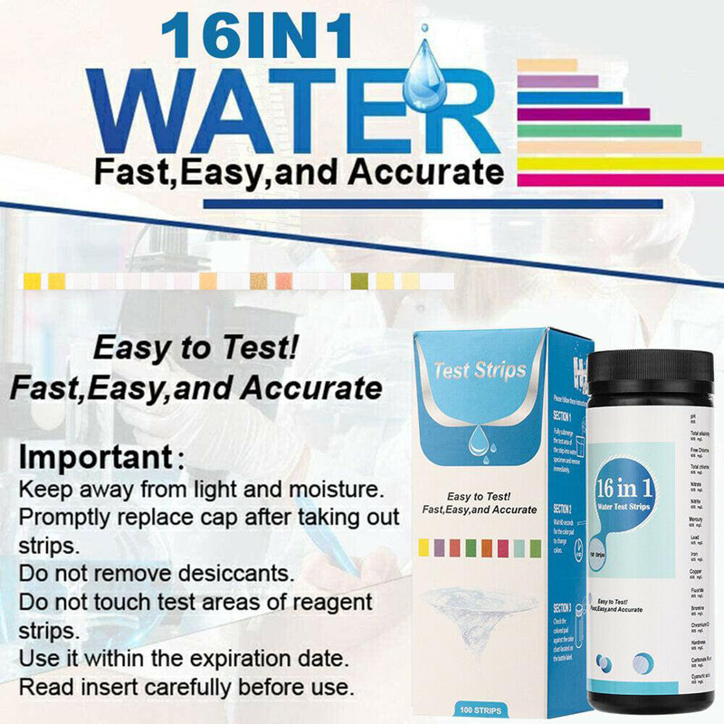 50/100 Stuks 16 In 1 Drinkwater Test Strips Huis Waterkwaliteit Voor Kraan Eenvoudig Gebruik Zwembad Spa Water Test Strip Ph Indicator
