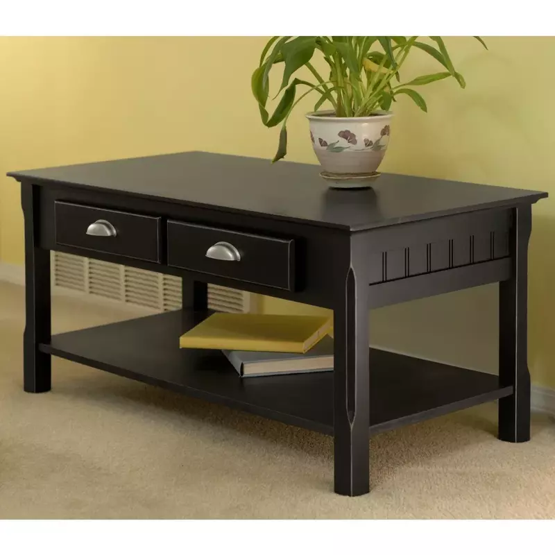 Wood Timber Coffee Table With Two Drawers Black Finish Living Room Center Table Modern Coffee Tables Dining Mesas Low Hall Home