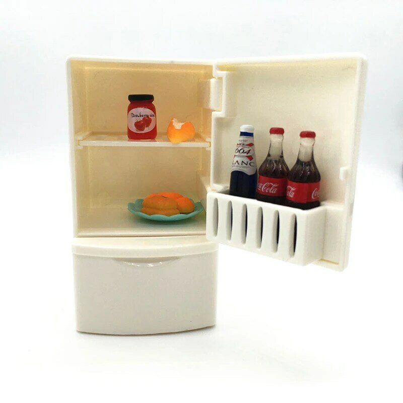 Miniatura de plástico branco refrigerador para bonecas, Dollhouse, cozinha, geladeira, freezer, quarto, sala de estar, crianças brinquedo, 01:12, 1pc