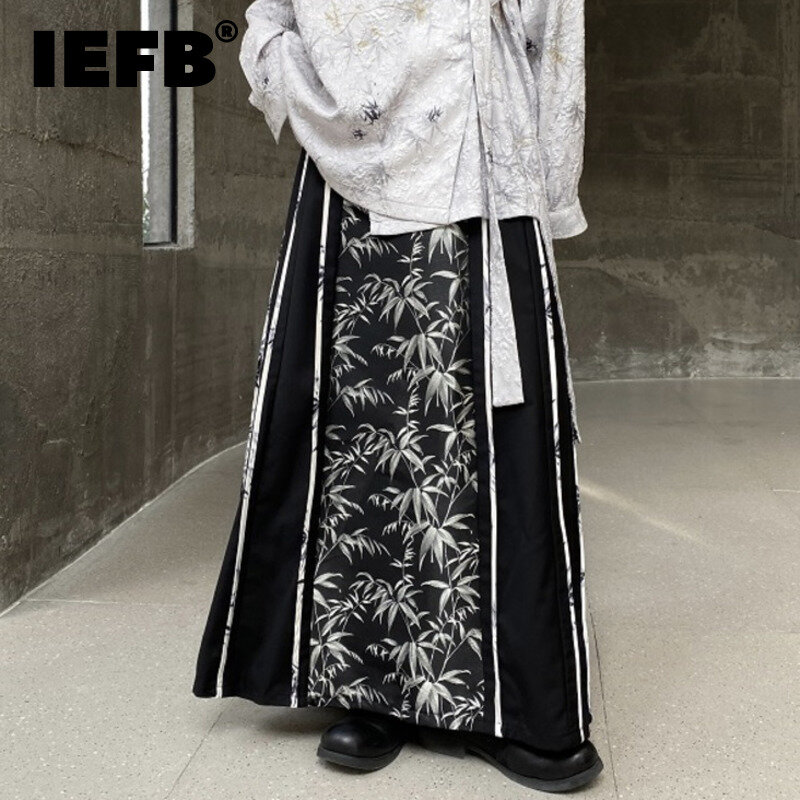 Iefb-男性用の中国のスタイルのジャカードパンツ、刺繍された竹のスプライス、馬の顔のスカート、男性の印刷のパッチワーク、新しい9c5858