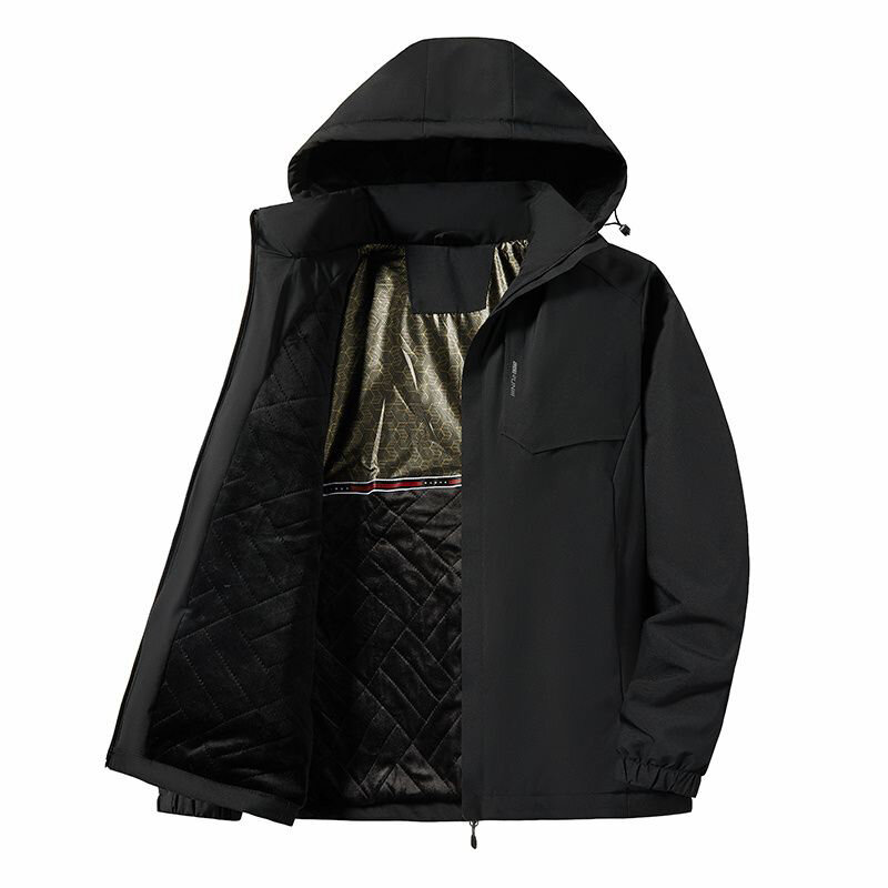 Mantel empuk pria, jaket pendek pakaian mendaki gunung hangat, pakaian penahan angin, mantel musim dingin luar ruangan