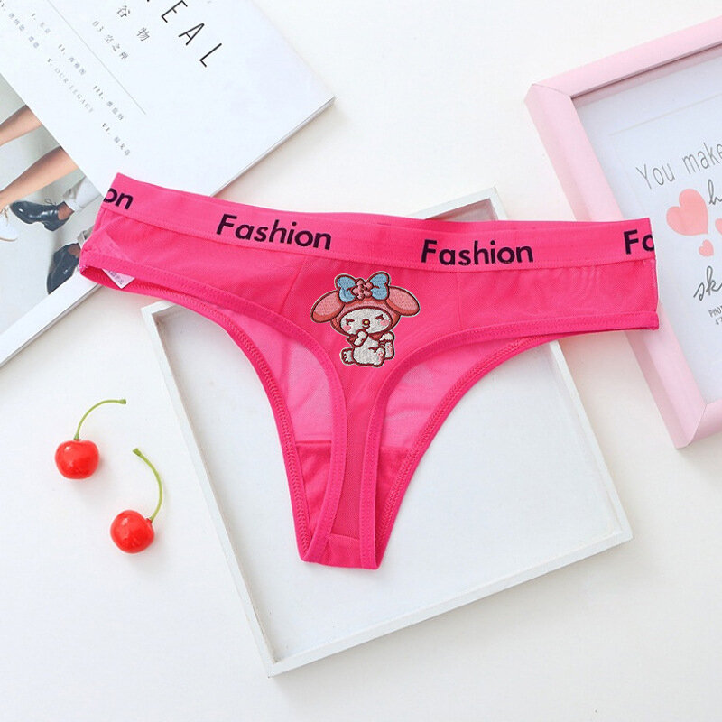 Couple Underwear Hello Kitty Cute Cartoon Letter Sexy Anime Funny Women Mesh Breathable Tempting Traceless Kawaii G String Pants