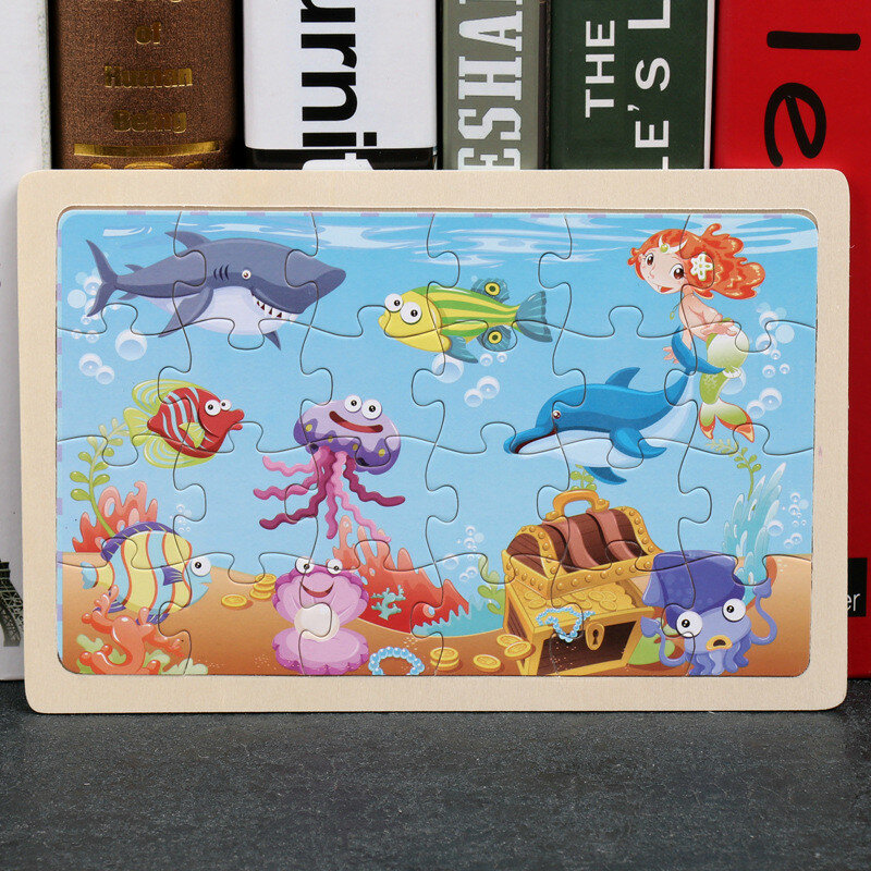 Rompecabezas de madera con dibujos de animales para niños, juguete educativo de aprendizaje, de 7 a 14 años, 24 piezas