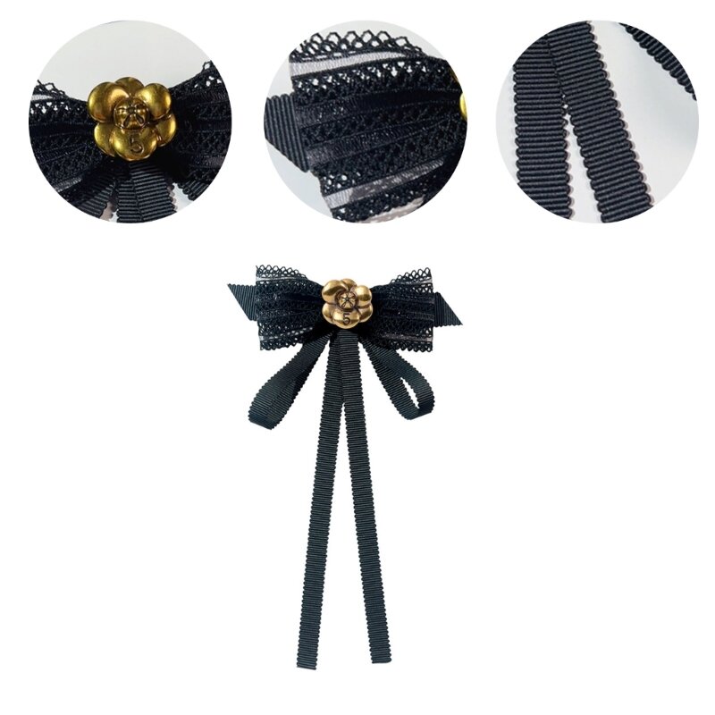 Dasi kupu-kupu renda antik dengan pin Camellia yang dapat disesuaikan perhiasan bros Prancis XXFD