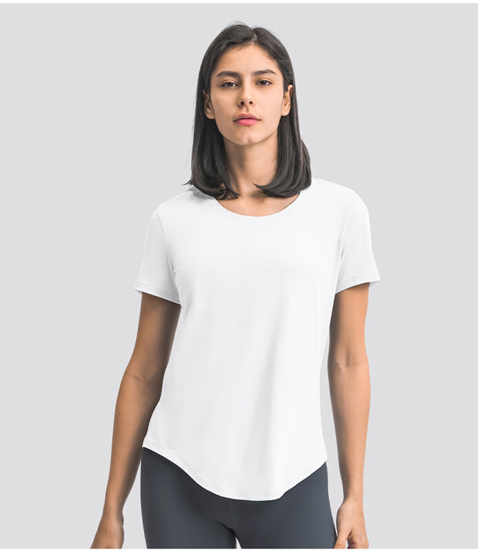 T-shirt manga curta para as mulheres, roupas fitness, ginásio e corrida