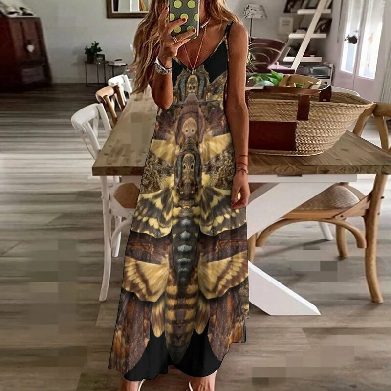 Dead's Head Motte Mandala-symmetrisches ärmelloses Kleid Damen bekleidung Trend 2023 Luxus kleid