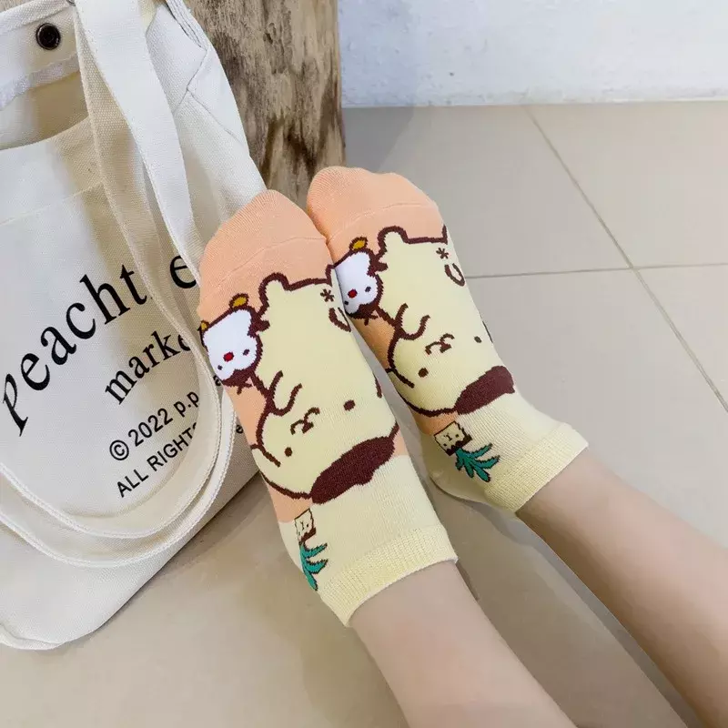 Kawaii Sanrio Socks Pompompurin Series Cute Cartoon Anime Student Short Socks Comfortable Breathable Casual Socks For Girls Gift