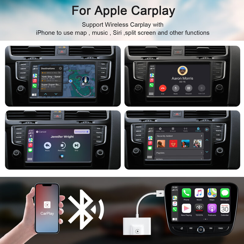 Wireless CarPlay Adapter, untuk iPhone dan Apple CarPlay mobil, Upgrade Smart Dongle untuk mengubah pabrik berkabel CarPlay ke nirkabel