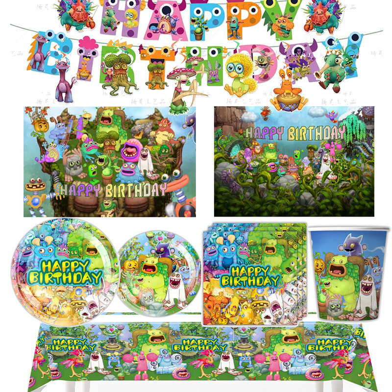 My Singing Monsters-vajilla desechable para fiesta de cumpleaños, globo para niños, juego de música, suministros para Baby Shower