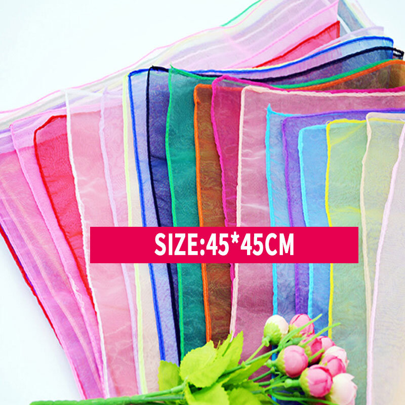 45*45CM Translucent Sheer Scarves Children Music Dance Scarf For Performance Candy Colors Squares Scarve Kids Outdoor Toy Towels