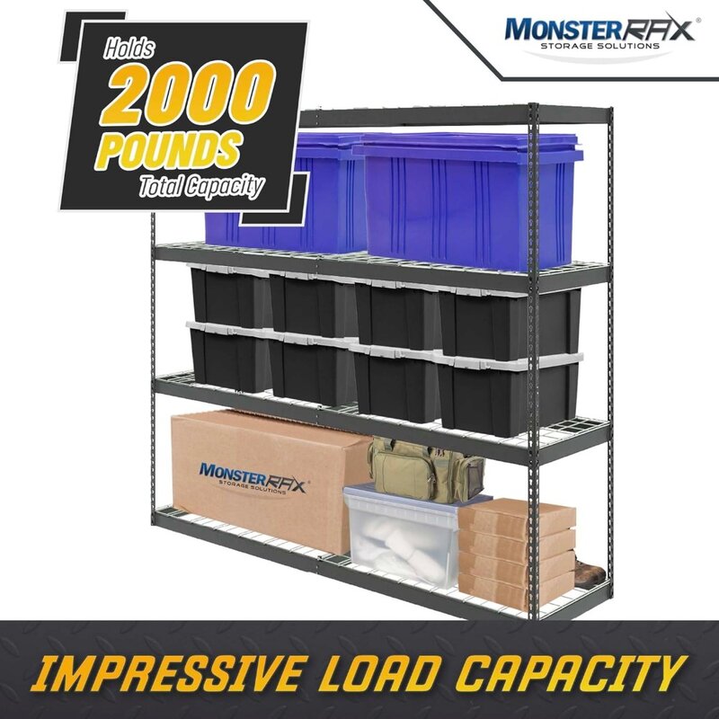 MonsterRax Heavy Duty Garage Shelving 24 x 92 x 84 In - 500 lbs/Shelf - Adjustable 4 Tier Metal Utility Shelves - High Grade