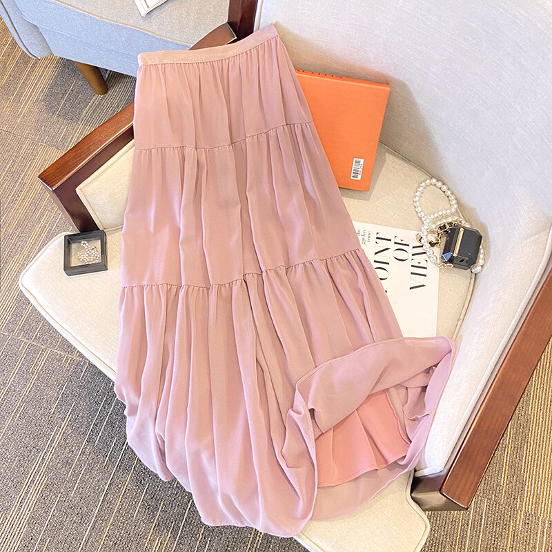 Wisher & Tong-Falda larga plisada De cintura alta para Mujer, Falda Midi blanca coreana a la moda, novedad De verano, 2023