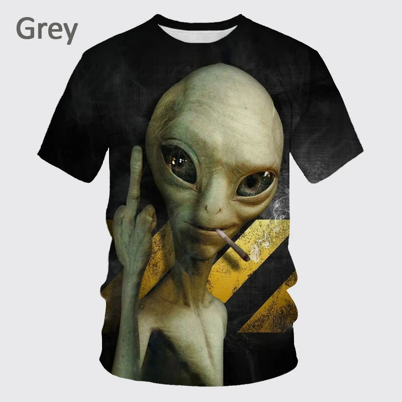 Kaus gambar UFO Invader 3D untuk pria, T-shirt kasual motif Alien menyenangkan, pakaian anak-anak musim panas kepribadian keren modis untuk pria