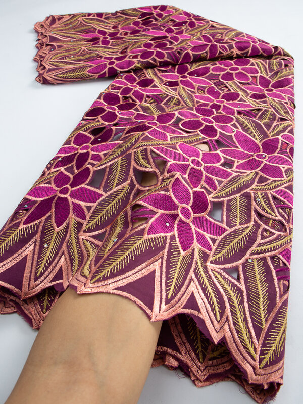 Tela de encaje de algodón africano para coser, gasa Suiza nigeriana amarilla, Material para vestidos de alta calidad, TY3406, 2023