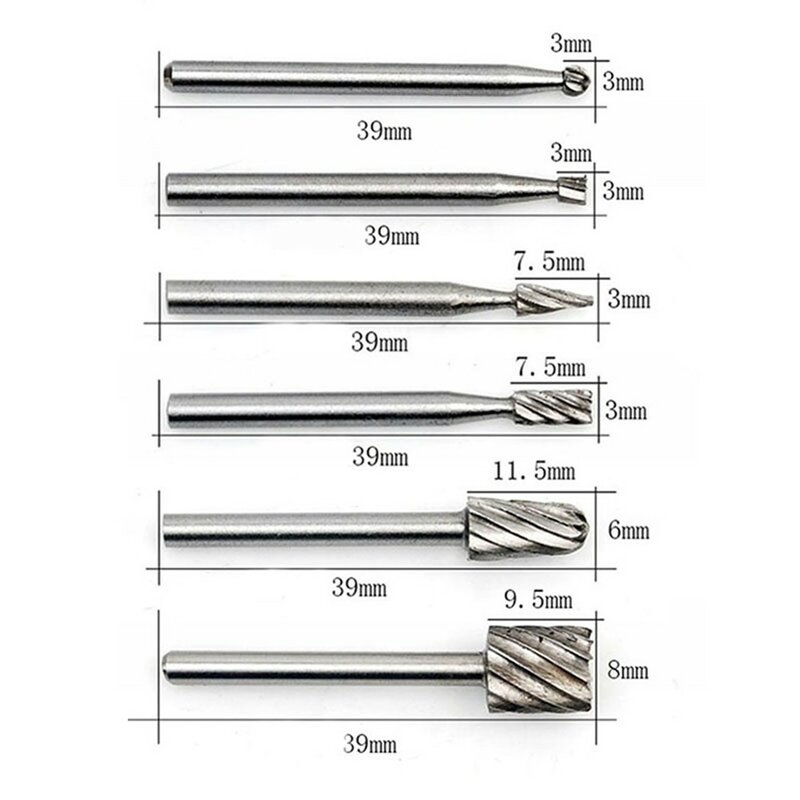 6pcs/Set HSS Drill Bits Burr Routing Router Bit For Wood Metal Marble Carving Engraving Polishing Milling Cutter Rotary Tools