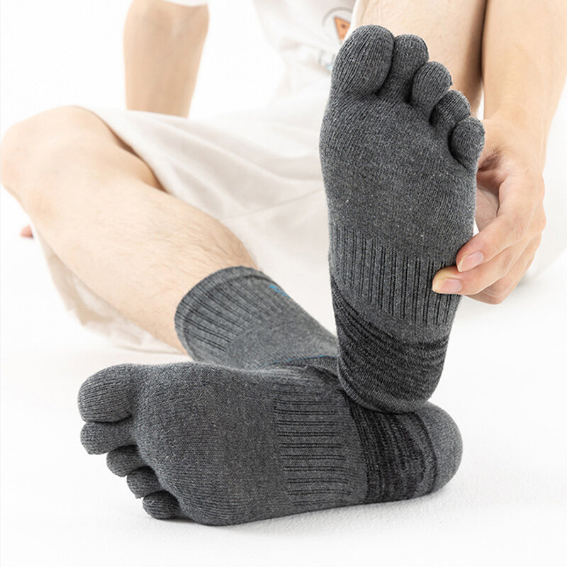 Chaussettes de sport courtes en coton à compression pour hommes, absorbant la transpiration, chaussettes de voyage à 5 doigts, adaptées au badminton, au tennis, au vélo, à la course, au basket-ball, 5 paires