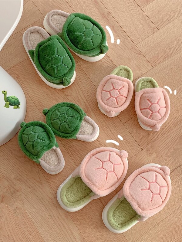 Słodkie kapcie żółwia dla par domowe ciepłe i antypoślizgowe zamszowe buty dla mężczyzn i kobiet zimowe kreatywne dziecko z żółwiem