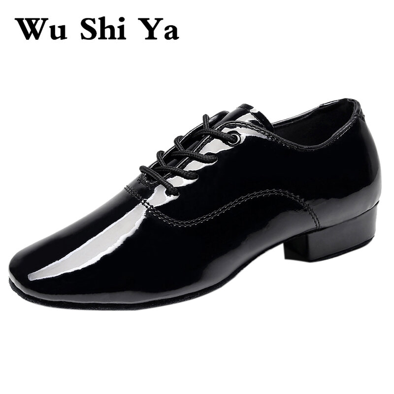 Sepatu dansa Latin lembut untuk pria, sepatu dansa Modern ukuran plus hak 2.5cm, sepatu dansa hitam Tango Ballroom Anak laki-laki sol lembut