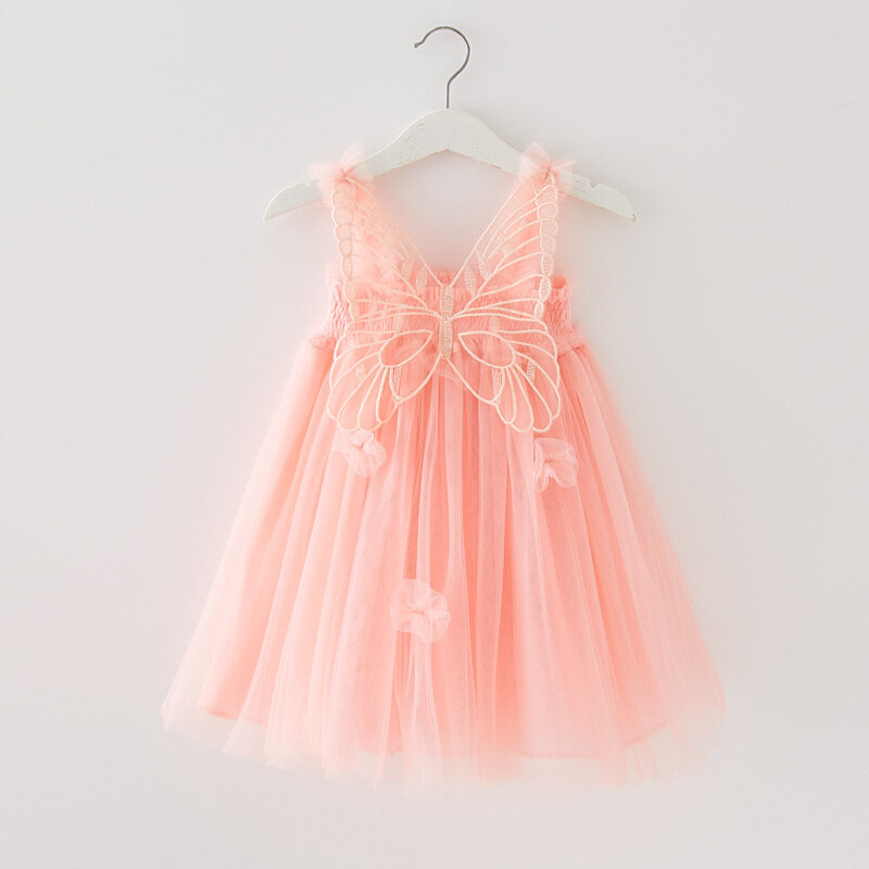 Новинка, милая одежда для маленьких девочек, однотонное Сетчатое детское платье с трехмерными крыльями, милая Одежда для девочек, цельнокроеное платье-пачка принцессы