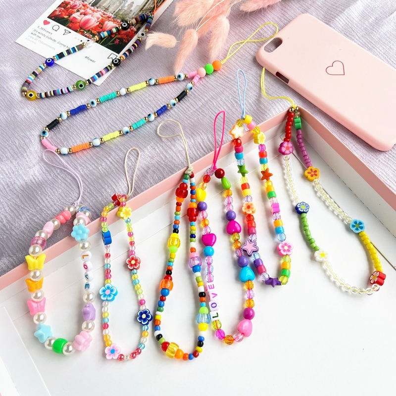 Cadena de teléfono móvil con cuentas acrílicas de colores para mujer, Correa con abalorios antipérdida para móvil, llavero bonito, accesorios para bolso, regalo de joyería
