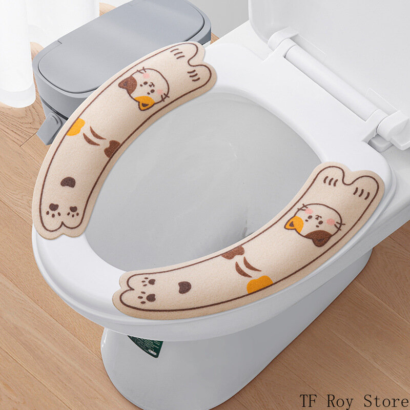 Alfombrilla de inodoro con dibujos animados de gato y conejo, tapete Universal suave, lavable, accesorios de baño