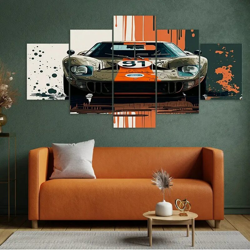 Lienzo de Arte de pared de coche de carreras deportivo, Impresión de múltiples paneles, póster de habitación para fanáticos de Moto automática, decoración del hogar, imagen de regalo para él, Ford GT40, 5 piezas