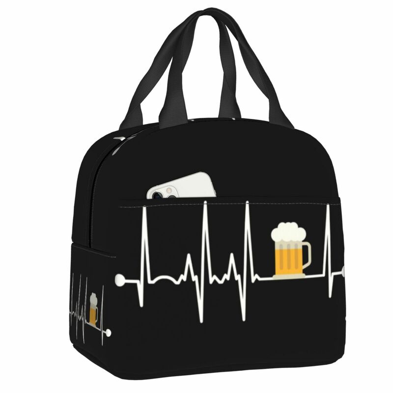 Beer Heartbeat Insulated Lunch Bag per le donne Resuable Thermal Cooler Food Lunch Box Work School Travel Picnic Tote Bags