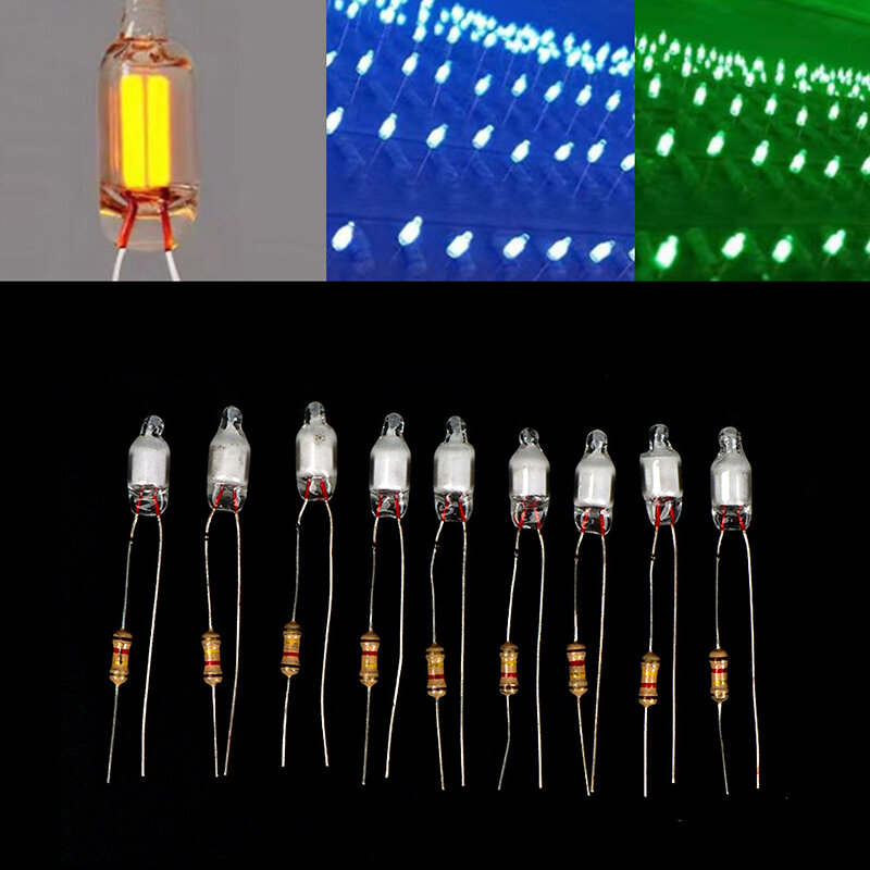 10Pcs Neon Light Bulbs 4*10mm 5*13mm Main Power Indicator With Resistance 220V Red/Blue/Green Mini Neon Light Indicator