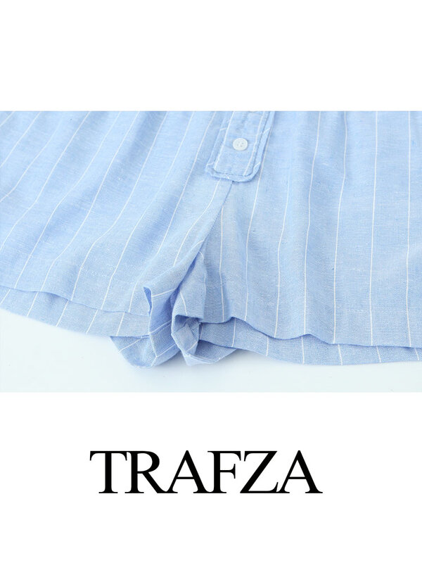 Женские шорты с боковыми карманами TRAFZA, повседневные Мини-шорты в полоску с высокой талией и эластичным поясом, 2024