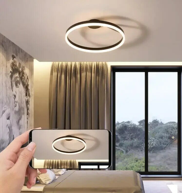 Потолочная люстра с кольцом в скандинавском стиле, приглушаемая лампа для столовой, гостиной, центра, стола, спальни, декоративный светильник с блеском