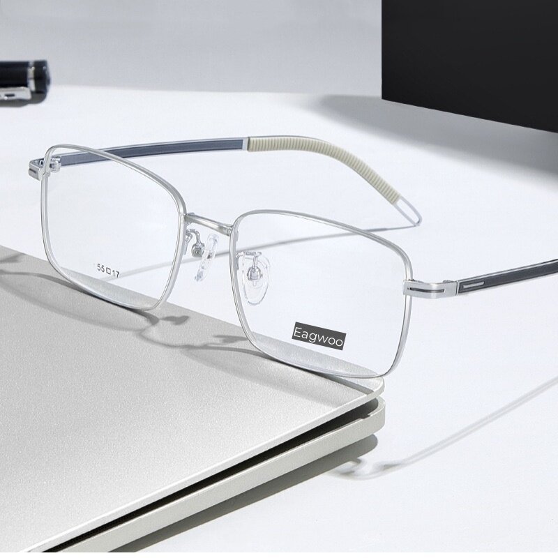 Metal Alloy Eyeglasses Prescription Glasses Business Casual Optical Frame Silicon Temple