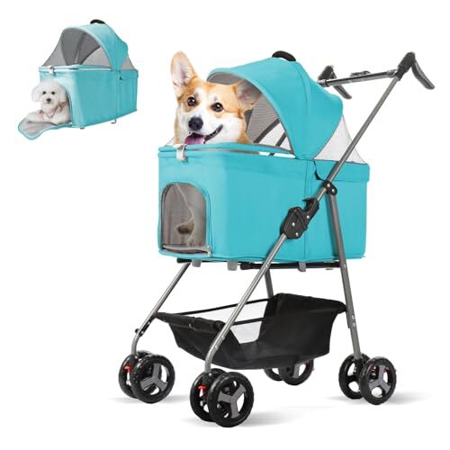 Foldable Dog Stroller 3 in 1 Detachable Pet Stroller, Lightweight Cat Stroller with Removable Travel Carriage