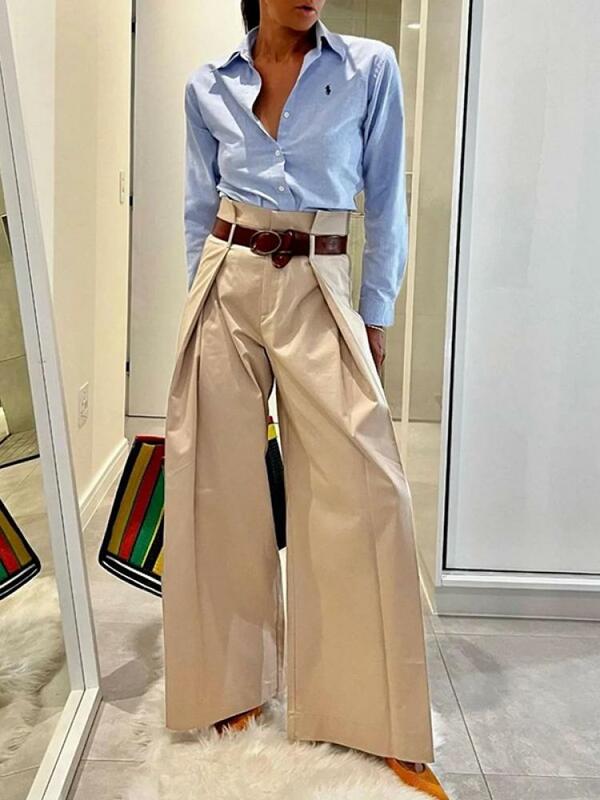 Krismile 2024 New Arrivals High Waist Wide Leg Office Trousers For Women Urban Spring Solid Color Loose Casual Pants