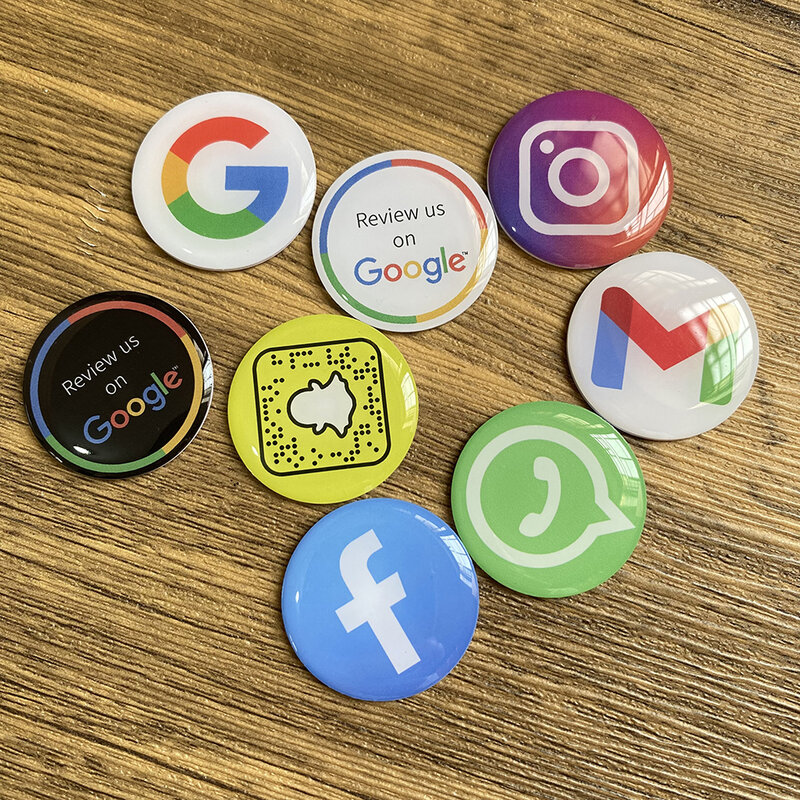 Epóxi NFC Social Media Phone Sticker, à prova d'água, Google comentário, Gmail, Instagram, Snapchat, Cartão do Facebook, 30 milímetros