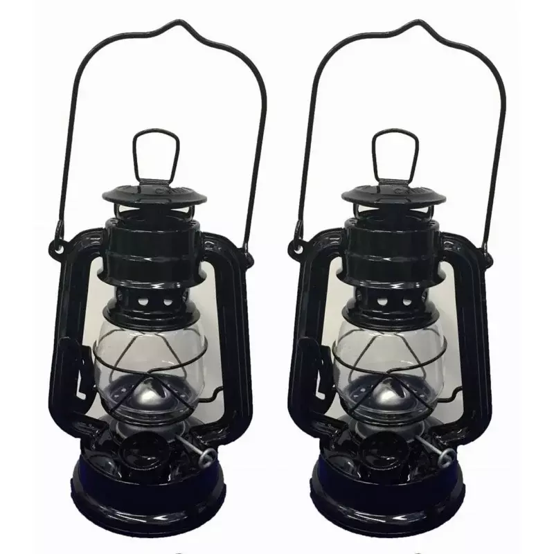 Lot of 2 - 8 Inch Black Hurricane Kerosene Oil Lantern Hanging Light / Lamp