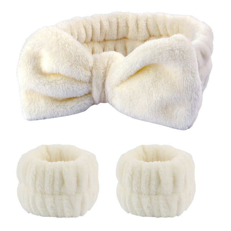 Wash Face Headbands For Women Coral Fleece Cuff Waterproof  Absorbent Wristbands Head Band Hair Accessories Set
