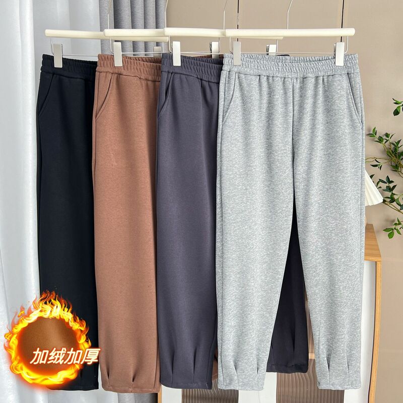 Autumn And Winter 100KG Fleece-lined Solid Color Harem Pants Plus Size Women's Casual Warm Ankle-length Sweatpants 1654