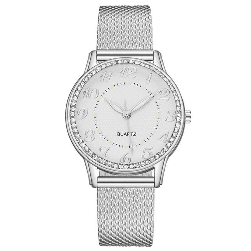 Quartz Wristwatch com aço inoxidável Dial para mulheres, estilo simples, pulseira elegante, relógios de luxo