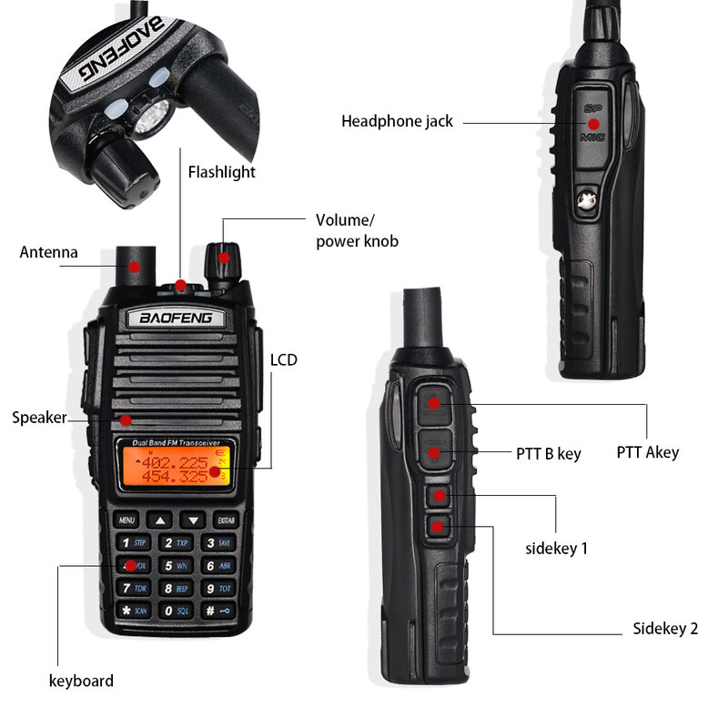 Baofeng-walkie talkie 2 peças, rádio bidirecional portátil, 8w, alta potência, banda dupla, hf, fm, transceptor + na771, 10km