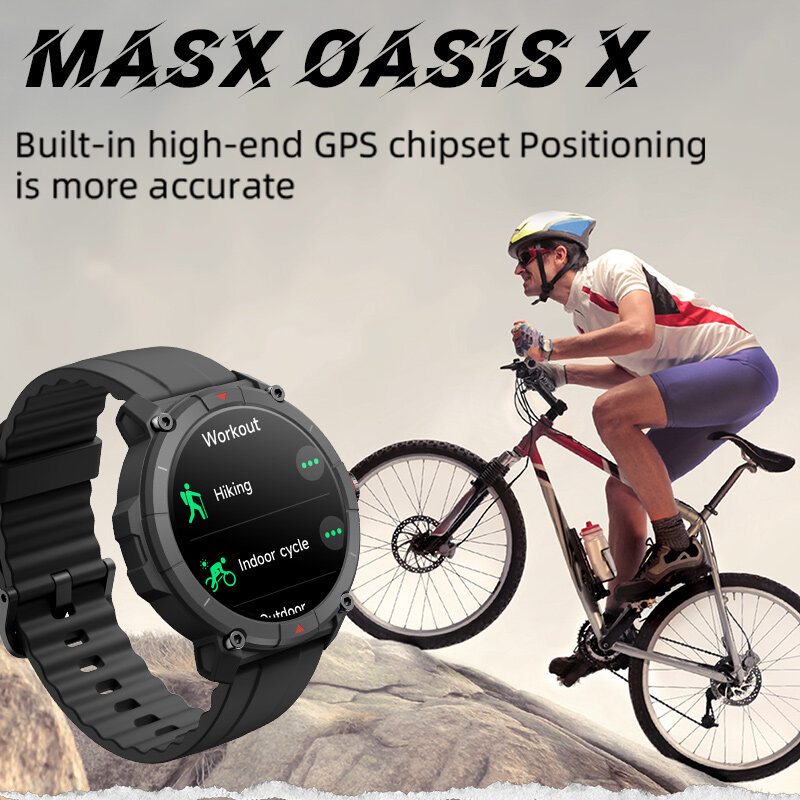 MASX Oasis X Premium GPS Smart Watch Alexa Ultra HD Display Built-in GPS Hi-Fi Bluetooth Phone Calls Military Grade Sports Watch